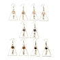 Natural Gemstone Dangle Earrings, with Brass Real 18K Gold Plated Earring Hooks and Brass Findings, Triangle