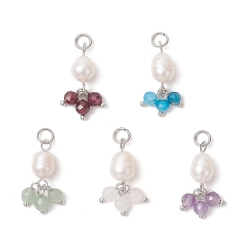 Подвески из натуральных драгоценных камней и культивированного пресноводного жемчуга, круглый шарм, с 304 штифтом из нержавеющей стали
