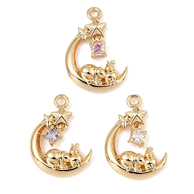 Латунные микро проложить кубического циркония подвески, реальный 18 k позолоченный, луна, кролик и звезда