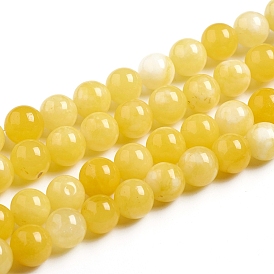 Natural White Jade Beads Strands, Imitation Amber Color, Dyed, Round
