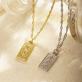 Stainless Steel Rope Chain Rectangle with Sun & Star Pendant Necklaces for Women