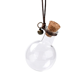 Ball-shaped Glass Cork Bottles Ornament, with Waxed Cord & Iron Bell, Glass Empty Wishing Bottles, DIY Vials for Pendant Decorations