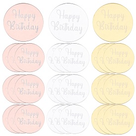 Gorgecraft 30Pcs 3 Colors Birthday Theme Acrylic Ornaments, Round with Word HAPPY BIRTHDAY, for Cake Decoration