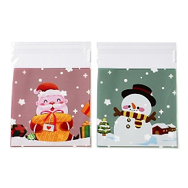 Christmas Theme Plastic Bakeware Bag, with Self-adhesive, for Chocolate, Candy, Cookies, Square
