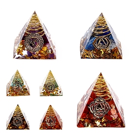 Генераторы энергии смолы пирамиды оргонита темы чакры, чипсы из драгоценных камней рейки внутри для украшения стола домашнего офиса