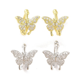 Brass Micro Pave Clear Cubic Zirconia Cuff Earrings for Women, Butterfly