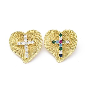 Латунные микро проложить кубического циркония подвески, без кадмия и без свинца, сердце с крестом, реальный 16 k позолоченный