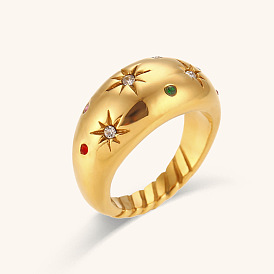 Gold Plated Starry Ring with Colorful Gemstones - Minimalist Luxury Jewelry