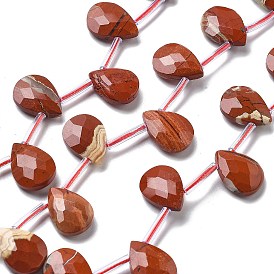 Natural Red Jasper Beads Strands, Faceted, Teardrop, with Tube Beads, Top Drilled