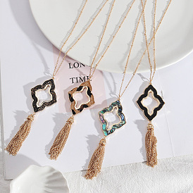 Boho Chic Floral Tassel Necklace for Women - Long Statement Sweater Chain Jewelry
