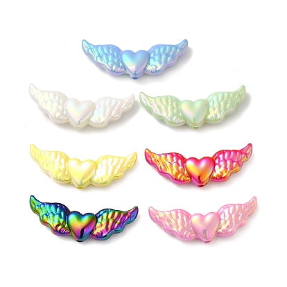 UV Plating Opaque Acrylic Beads, Luminous Glow in the Dark, Iridescent, Heart with Wing