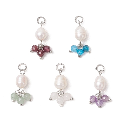 Подвески из натуральных драгоценных камней и культивированного пресноводного жемчуга, круглый шарм, с 304 штифтом из нержавеющей стали