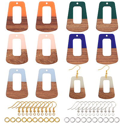 Kits de fabricación de pendientes colgantes de bricolaje, incluyendo colgantes de resina y madera de nogal, Ganchos del pendientes de latón, anillos de cobre amarillo del salto, trapezoide