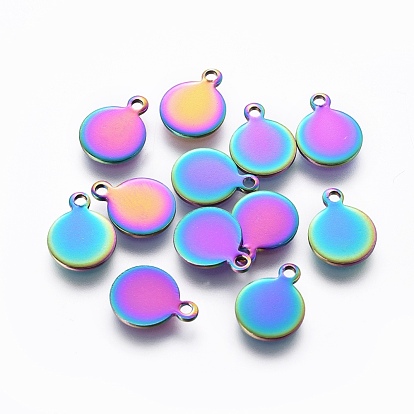 Ion Plating(IP) 304 Stainless Steel Charms, Flat Round, Stamping Blank Tag