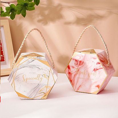 Складные картонные коробки для конфет, коробка для упаковки свадебного подарка, с ручкой, шестиугольник