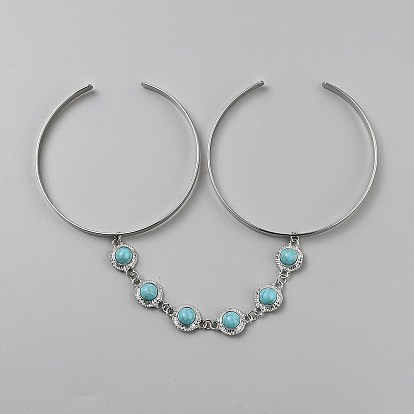 Браслеты-манжеты из сплава на плечо для женщин, плоская круглая синтетическая бирюза