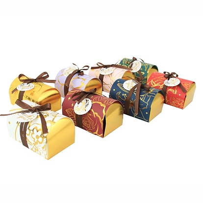 Gold Stamping Floral Paper Candy Storage Box with Ribbon, Candy Gift Bags Christmas Party Wedding Favors Bags