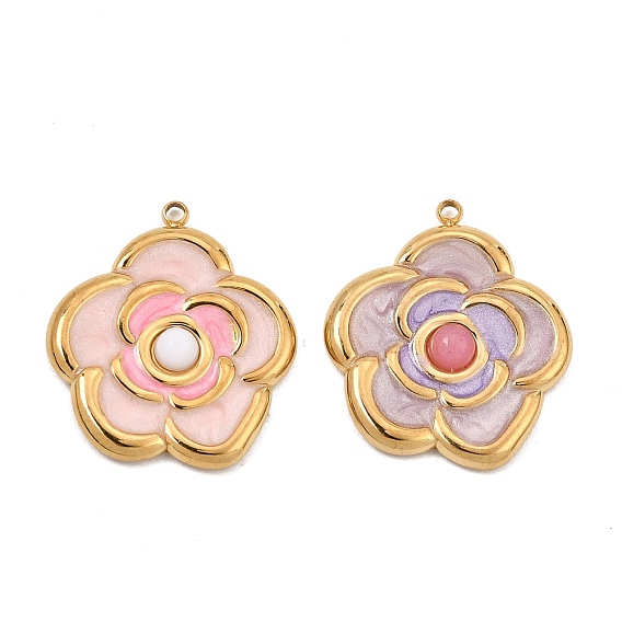 Pendentifs en pierre naturelle, 304 breloques en forme de fleur en acier inoxydable émaillé, or