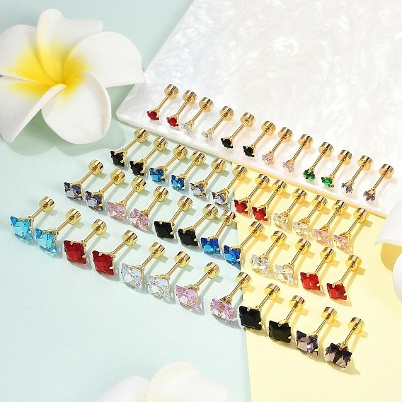 Квадратные стеклянные беруши, 304 серьги-гвоздики из нержавеющей стали для женщин, золотые