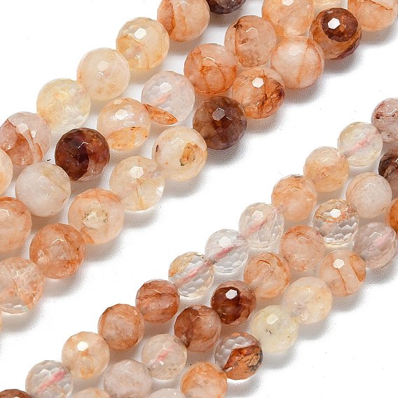 Натуральный гематоидный кварц / нитки из железистого кварца, граненый (128 граней), круглые