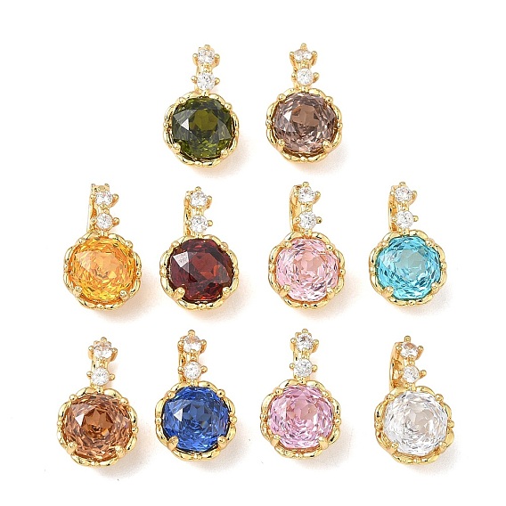 Латунные микро проложить кубического циркония раз за застежками, плоско-круглые, реальный 18 k позолоченный