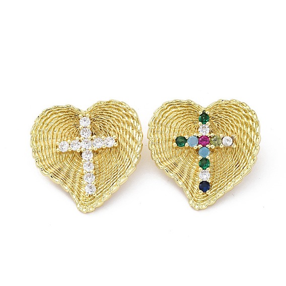 Латунные микро проложить кубического циркония подвески, без кадмия и без свинца, сердце с крестом, реальный 16 k позолоченный