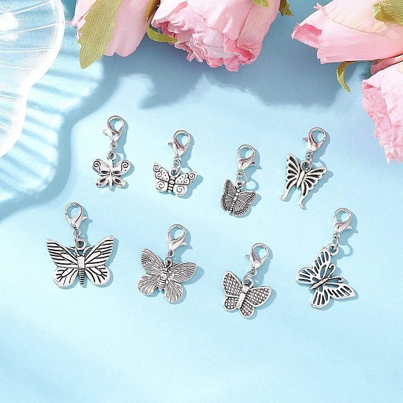 Подвеска в виде бабочки в тибетском стиле из сплава, с 304 открытыми соединительными кольцами из нержавеющей стали и карабинами из цинкового сплава