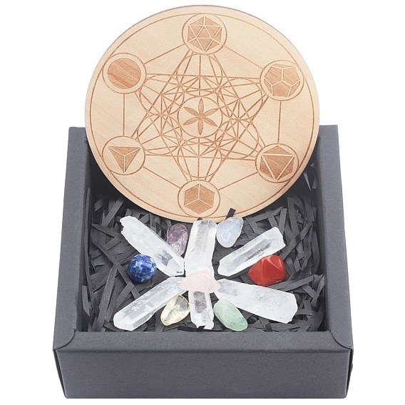 Chakra Beginners Kit, Meditation Gemstones Healing Stones, with Natural Wood Plate, Spiritual Gifts for Women