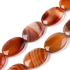 Natural Agate Dyed Beads Strands, Flat Oval