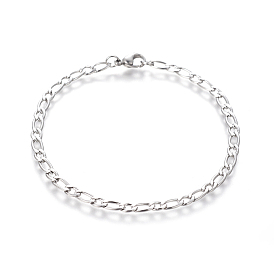 304 Stainless Steel Figaro Chain Bracelets, with Lobster Claw Clasps