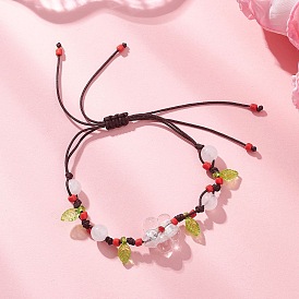 Браслеты из плетеных бусин ручной работы из серебряной фольги и стекла в технике лэмпворк с бусинами из натурального белого нефрита для женщин, цветок, с подвесками в виде акриловых листьев