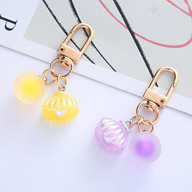 Pearl Shell Car Keychain with Holographic Round Ball Key Accessories - Earphone Case, Bag Decoration.