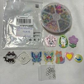 DIY Pendant Making Kits, including Acrylic Pendants, with Glass Beads and Iron Open Jump Rings