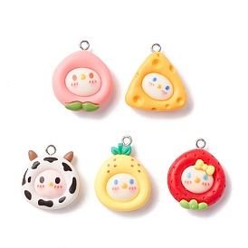 Opaque Resin Pendants, with Platinum Tone Iron Loop, Cartoon Style, Fruit & Cheese & Cow