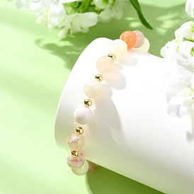 Эластичные браслеты для женщин из натурального агата в форме цветущей сакуры и латунных бусин., круглые