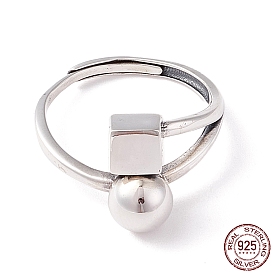 Cube & Round Beads 925 Sterling Silver Adjustable Ring for Women