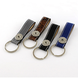 Porte-clés en cuir pu, avec des boutons en laiton et porte-clés de fer, platine, 110x20mm