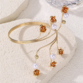 Браслеты-манжеты из сплава и искусственного жемчуга, браслеты на предплечье для женщин, цветок розы