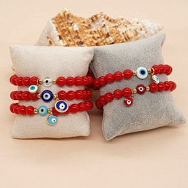 Boho Chic Red Acrylic Glass Round Alloy Eye Women's Bracelet