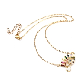 Brass Micro Pave Cubic Zirconia Pendant Necklace, with Enamel and 304 Stainless Steel Lobster Claw Clasps, Eye & Heart, Colorful