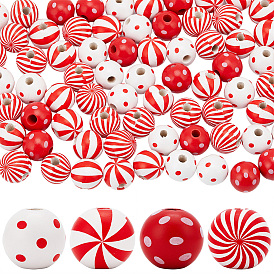 100шт 4 стили деревянные европейские бусины с принтом, круглые с точечного растра