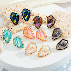 Irregular Triangle Resin Earrings with Vintage and Trendy Style, Geometric Studs resembling Natural Stones.