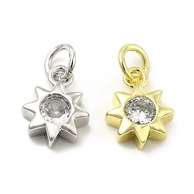 Brass Micro Pave Cubic Zirconia Charms, with Jump Ring, Sun Charm