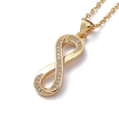 304 Stainless Steel Chain Necklaces, with Brass Micro Pave Cubic Zirconia Pendants, Infinity Love for Women