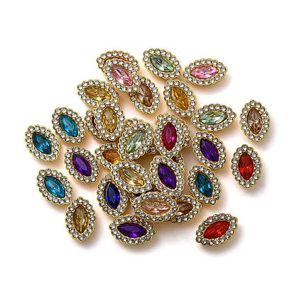 Акриловые кабошоны со стразами, с абс пластмассовым, плоский зад, лошадиный глаз 