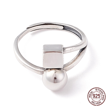 Cube & Round Beads 925 Sterling Silver Adjustable Ring for Women