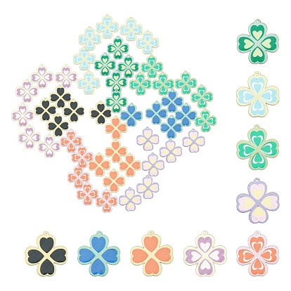 54Pcs 9 Colors Acrylic Pendants, PVC Printed on the Front, Film and Mirror Effect on the Back, Clover
