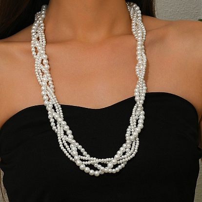 Элегантные многорядные ожерелья с имитацией жемчуга круглой формы для вечеринок и официальных мероприятий, платина