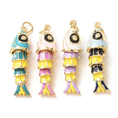 Brass with Enamel Pendants, Fish Charms, Rack Plating, Long-Lasting Plated, Lead Free & Cadmium Free, Real 18K Gold Plated