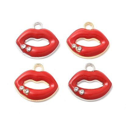 Подвески из эмали и сплава, со стразами, губы прелести